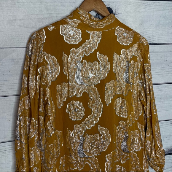 Anthropologie Maeve gold flounce skirt dress petite M - Picture 8 of 14